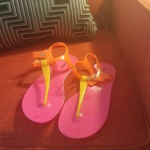 neon orange jelly sandals